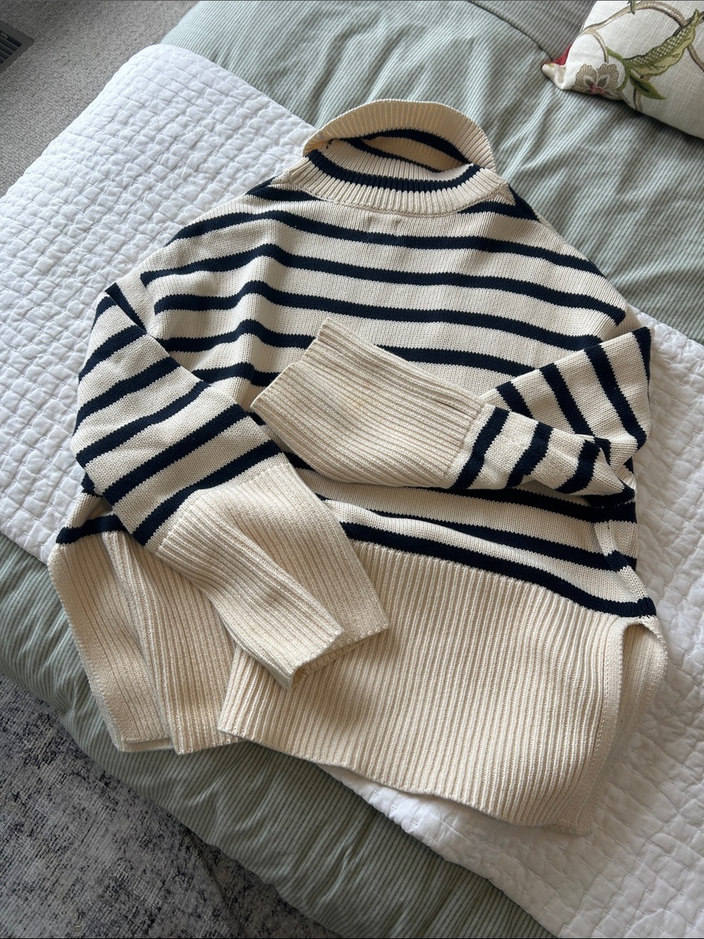 GAP Cream and Black Striped Turtleneck Sweater